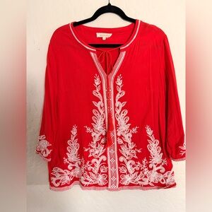 Solitaire Scarlet Blouse with White Embroidery